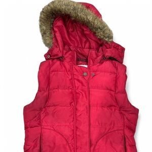 Calvin Klein Red puffer vest with faux fur hood